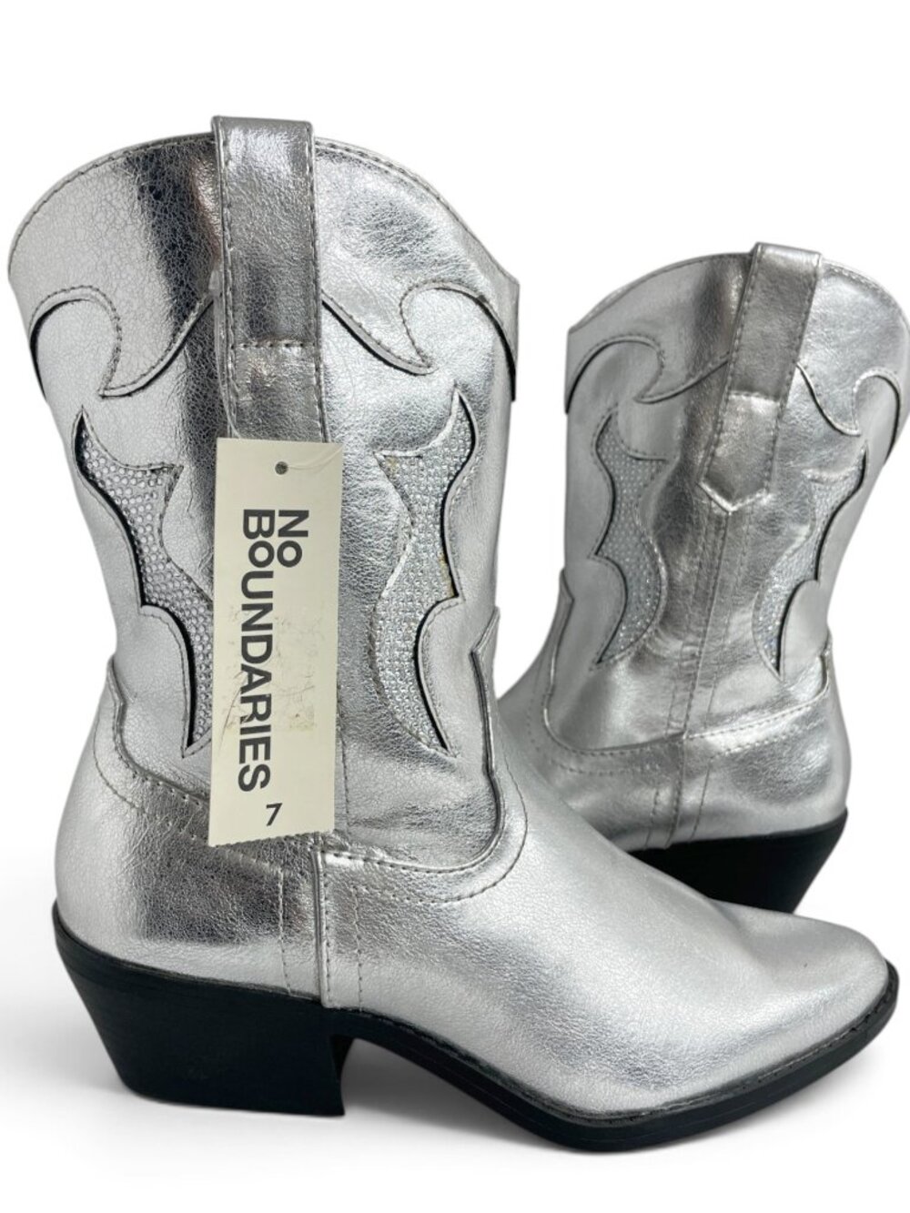 No Boundaries Silver Cowgirl Western Cowboy Memory Foam Boots Women's 7 NEW